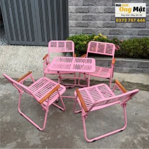 Ghế cafe xếp gọn khung sắt CNC tay vịn gỗ