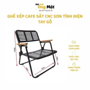 Ghế cafe xếp CNC sắt gấp gọn có tay gỗ