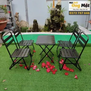 Bàn ghế cafe gấp gọn sắt lá sơn tĩnh điện lưng thấp màu đen