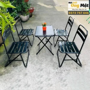 Bàn ghế cafe gấp gọn sắt cnc sơn tĩnh điện lưng thấp màu đen
