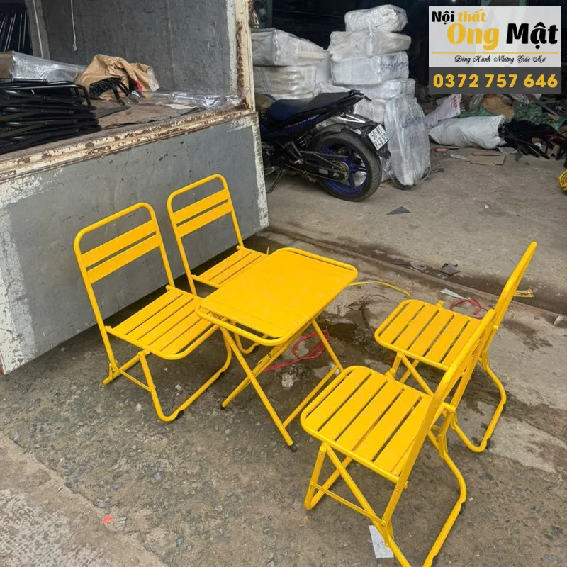 Bàn ghế cafe gấp gọn sắt lá sơn tĩnh điện lưng thấp