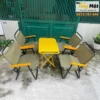 Bàn ghế cafe xếp gọn sắt ống tròn tay vịn gỗ vải lưới