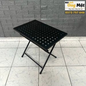 Bàn cafe gấp gọn sắt lỗ kim cương màu đen