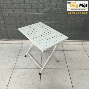 Bàn cà phê xếp gọn sắt lỗ kim cương màu trắng