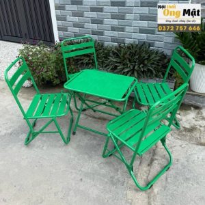 bộ bàn xếp lá sắt sơn tĩnh điện màu xanh lá