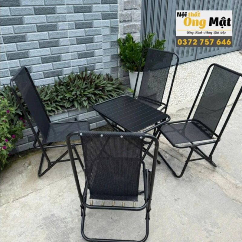 Ghế xếp lưng cao khung sắt sơn tĩnh điện màu đen