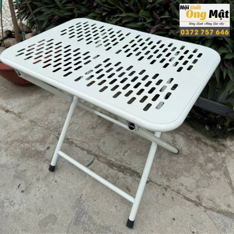 bàn gấp gọn sắt CNC cạnh tròn sơn tĩnh điện màu trắng