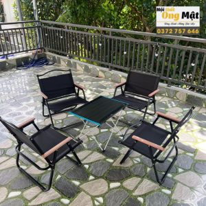 bộ ghế camping cafe gấp gọn màu đen cho ban công