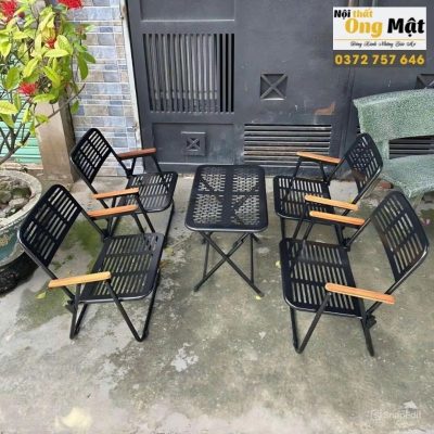 bộ bàn ghế cafe chữ nhật CNC cạnh tròn sơn tĩnh điện