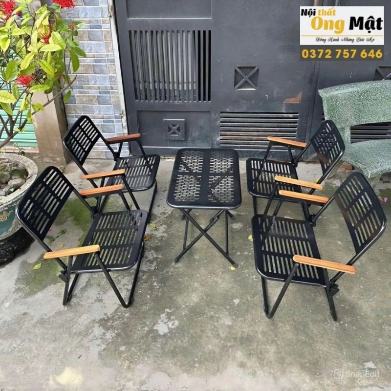 Bàn cafe xếp gọn mặt chữ nhật CNC cạnh tròn
