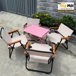 bộ ghế camping khung tròn màu trắng