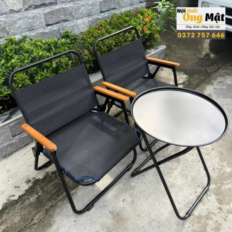 bộ ghế camping khung tròn màu đen