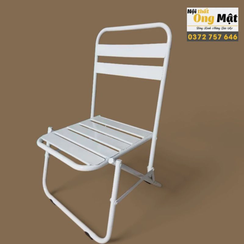 Ghế xếp lá sắt sơn tĩnh điện màu trắng sang trọng