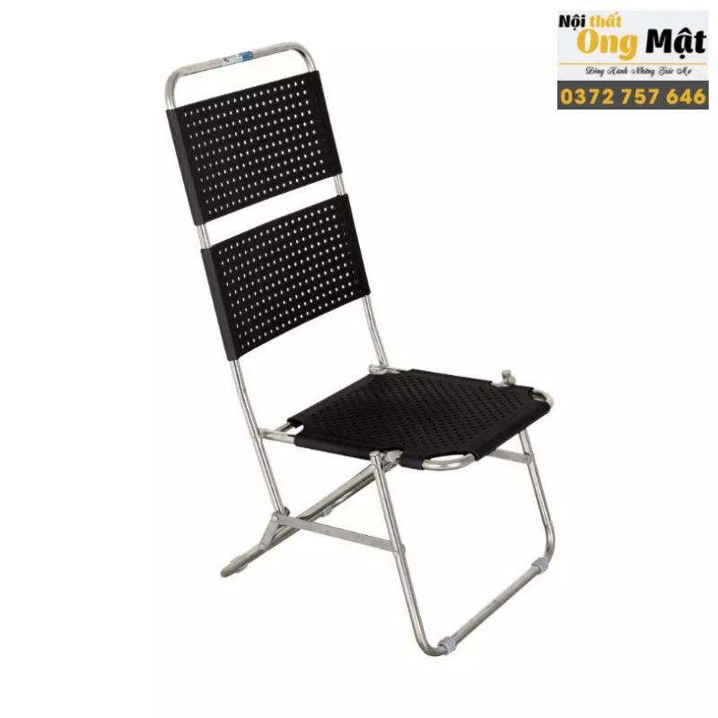 mặt nghiêng của ghế xếp nhựa sườn inox lưng cao