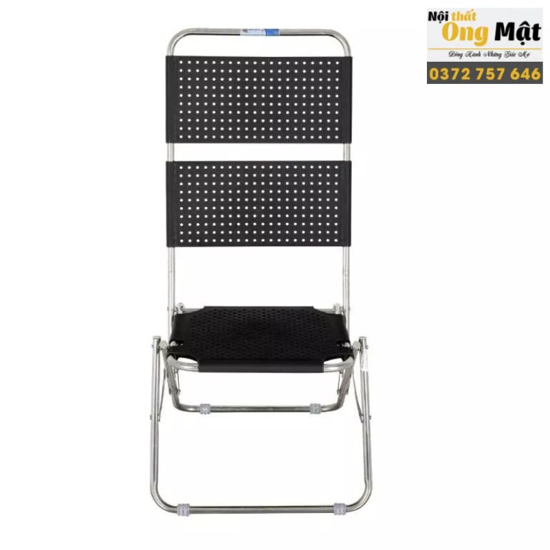 mặt trước của ghế xếp nhựa sườn inox lưng cao