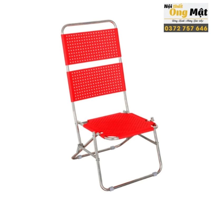 ghế xếp nhựa sườn inox lưng cao màu đỏ