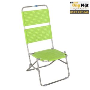ghế xếp nhựa sườn inox lưng cao màu xanh