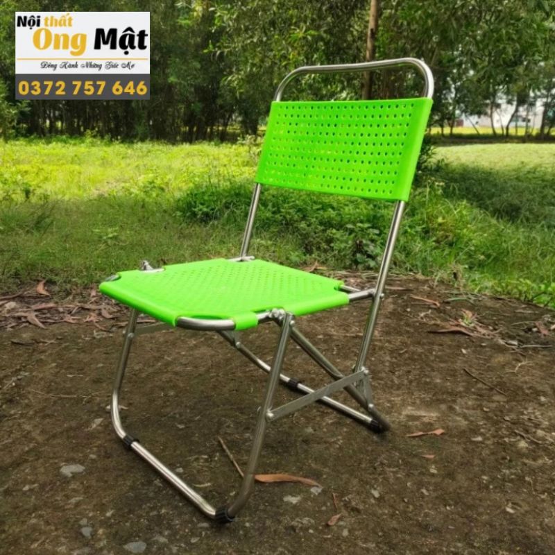 ghế xếp nhựa sườn inox màu xanh đọt chuối