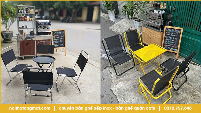Bàn ghế xếp cafe di động cho xe đẩy cà phê