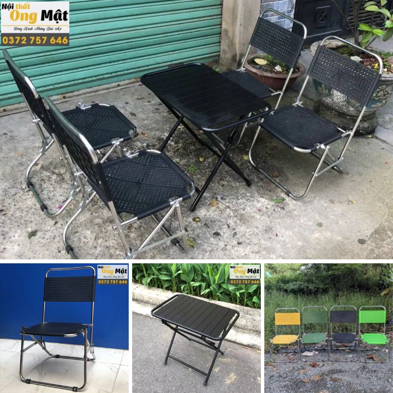 Bộ bàn ghế cafe gấp gọn inox nhựa sắt cnc sơn tĩnh điện