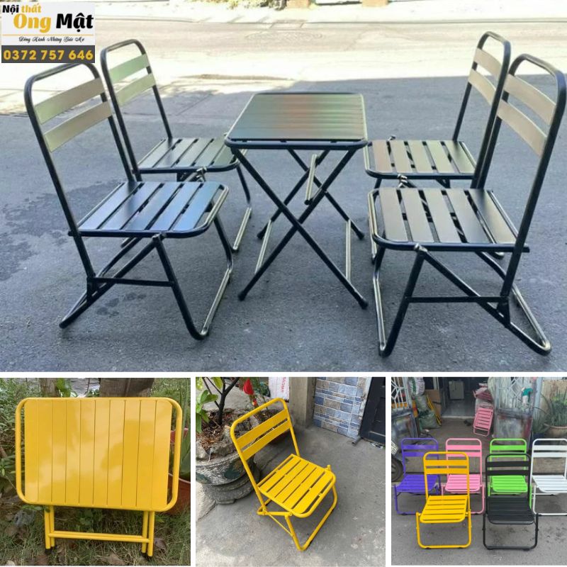 Bộ bàn ghế cafe gấp gọn khung sắt lá sơn tĩnh điện nhiều màu