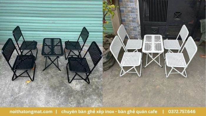 Bàn ghế xếp cafe kim cương sắt CNC sơn tĩnh điện không tay