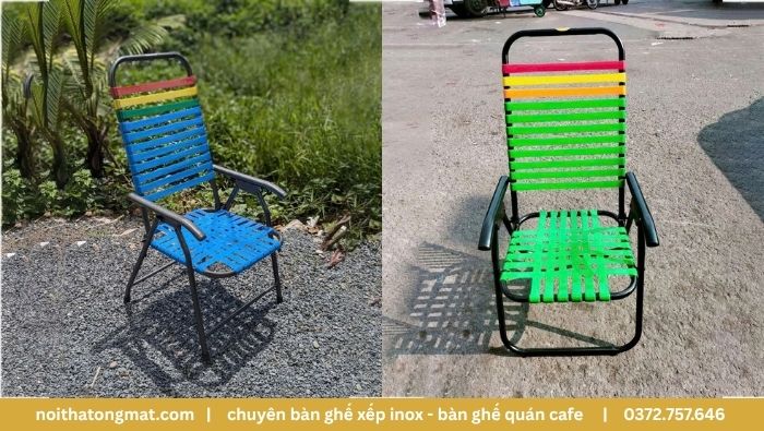 ghế cafe gấp gọn dây nhựa khung sắt