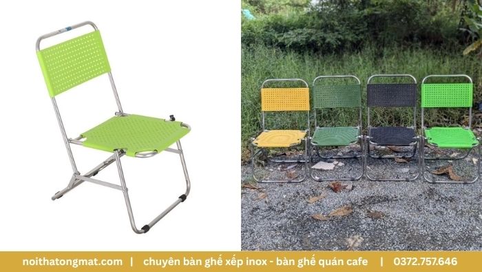 ghế cafe gấp gọn khung inox mặt nhựa