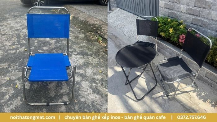 ghế cafe gấp gọn khung inox vải dù