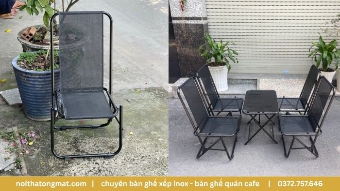 ghế cafe gấp gọn khung sắt vải lưới