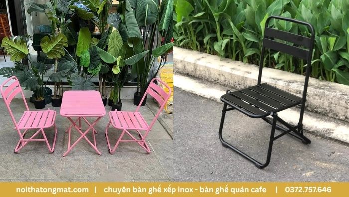 ghế cafe gấp gọn sắt lá sơn tĩnh điện