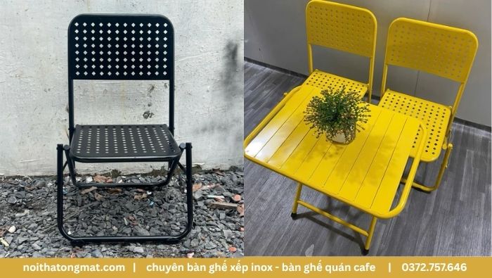 ghế cafe gấp gọn sắt lỗ kim cương